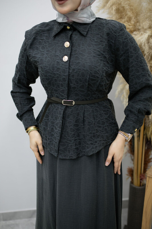 Kemerli Beli Pensli Etekli Takım TSD260180 Antrasit - 4