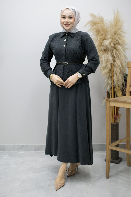 Kemerli Beli Pensli Etekli Takım TSD260180 Antrasit - 5