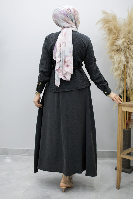 Kemerli Beli Pensli Etekli Takım TSD260180 Antrasit - 6