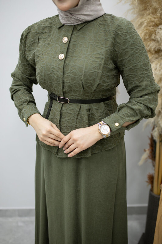 Kemerli Beli Pensli Etekli Takım TSD260180 Haki - 4