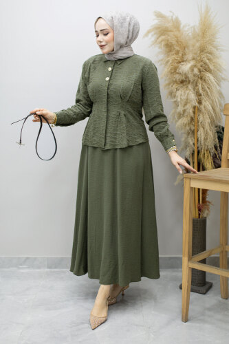 Kemerli Beli Pensli Etekli Takım TSD260180 Haki - 5