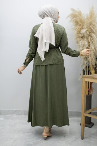 Kemerli Beli Pensli Etekli Takım TSD260180 Haki - 6