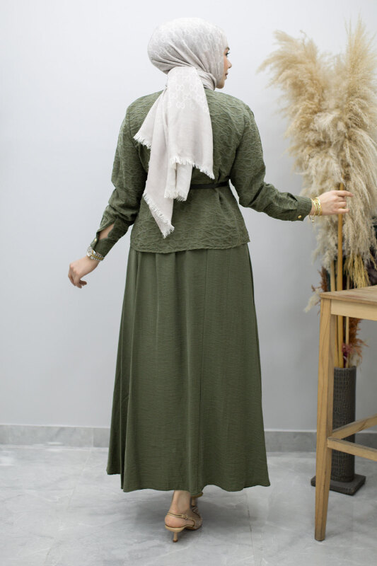 Kemerli Beli Pensli Etekli Takım TSD260180 Haki - 6