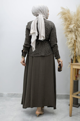 Kemerli Beli Pensli Etekli Takım TSD260180 Kahverengi - 6