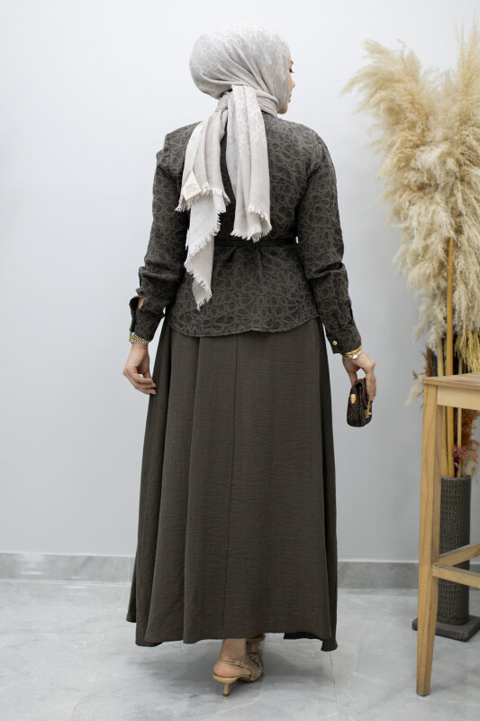 Kemerli Beli Pensli Etekli Takım TSD260180 Kahverengi - 6