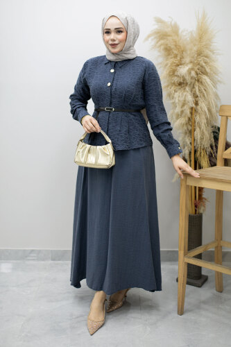 Kemerli Beli Pensli Etekli Takım TSD260180 Lacivert 