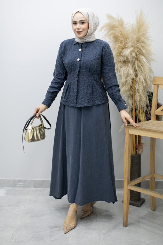 Kemerli Beli Pensli Etekli Takım TSD260180 Lacivert - 3