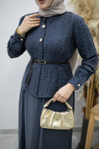 Kemerli Beli Pensli Etekli Takım TSD260180 Lacivert - 4