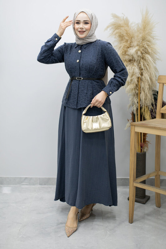 Kemerli Beli Pensli Etekli Takım TSD260180 Lacivert - 5