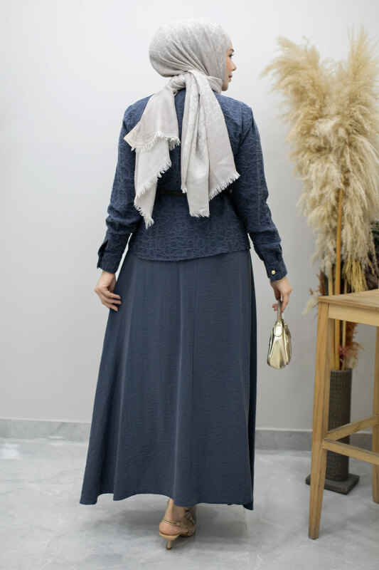 Kemerli Beli Pensli Etekli Takım TSD260180 Lacivert - 6