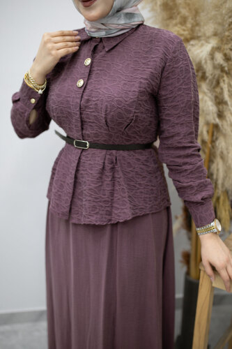 Kemerli Beli Pensli Etekli Takım TSD260180 Mürdüm - 4