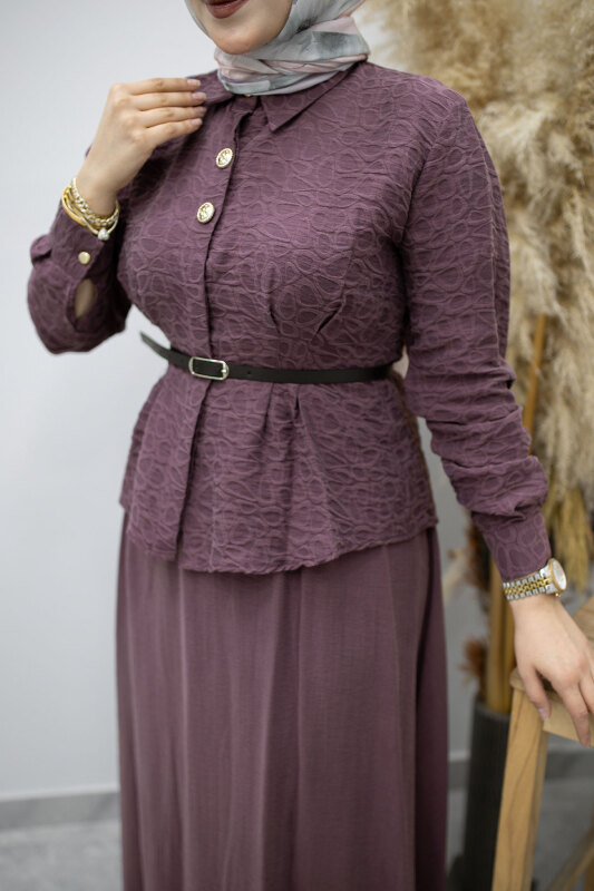 Kemerli Beli Pensli Etekli Takım TSD260180 Mürdüm - 4