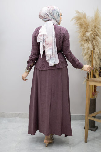 Kemerli Beli Pensli Etekli Takım TSD260180 Mürdüm - 6