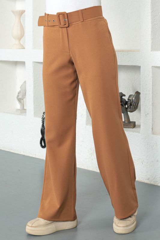 Kemerli Bol Paça Pantolon TSD221110 Camel - 3