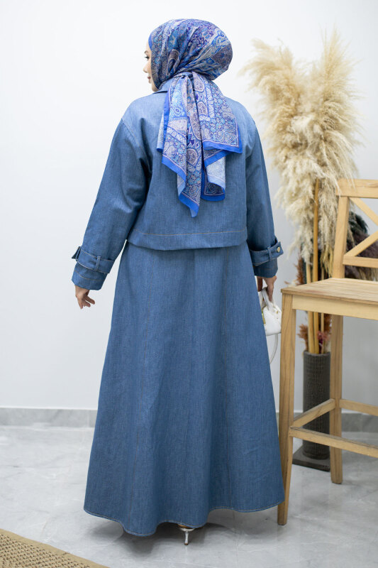 Kemerli Ceketli Denim Elbise TSD260164 Açık Mavi - 6