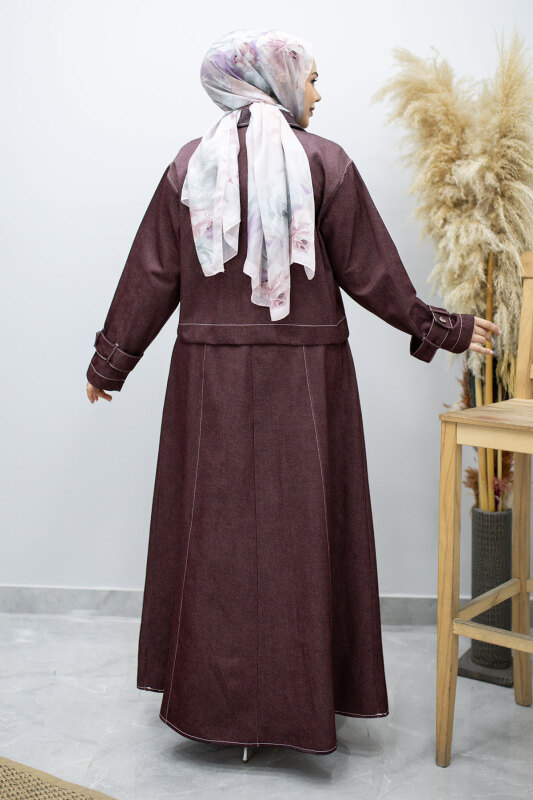 Kemerli Ceketli Denim Elbise TSD260164 Bordo - 6