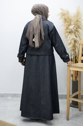 Kemerli Ceketli Denim Elbise TSD260164 Koyu Mavi - 6