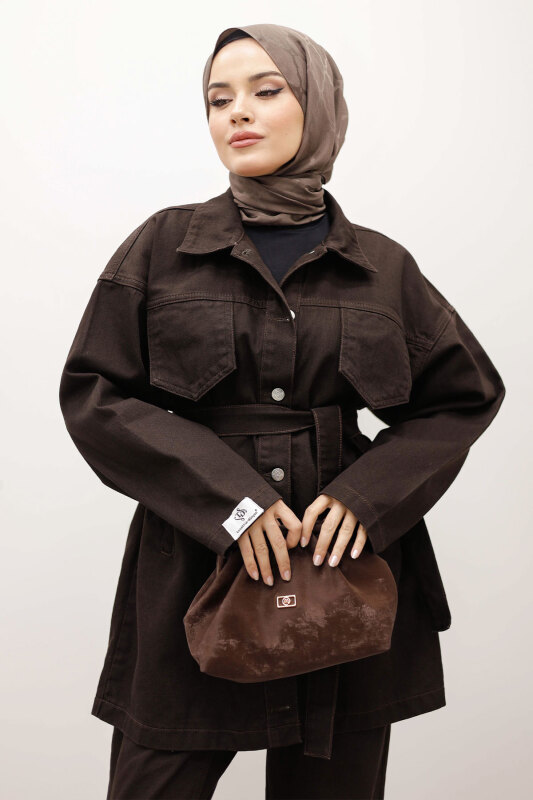 Kemerli Denim Takım TSD250231 Acı Kahve - Tesettür Dünyası (1)