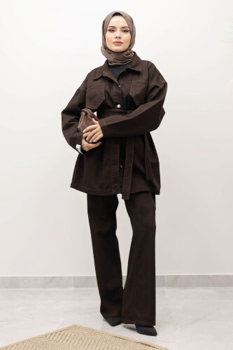 Kemerli Denim Takım TSD250231 Acı Kahve - 4