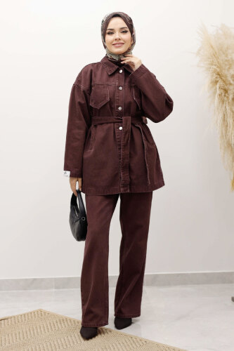 Kemerli Denim Takım TSD250231 Bordo - 1
