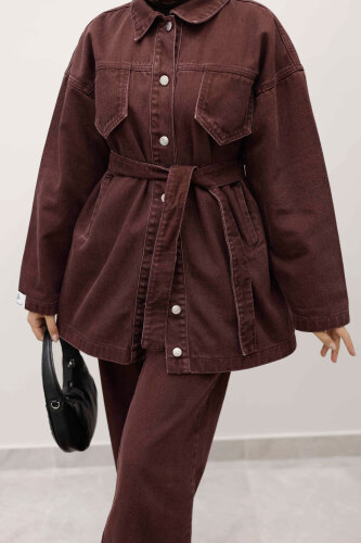 Kemerli Denim Takım TSD250231 Bordo - 4