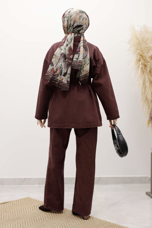 Kemerli Denim Takım TSD250231 Bordo - 6