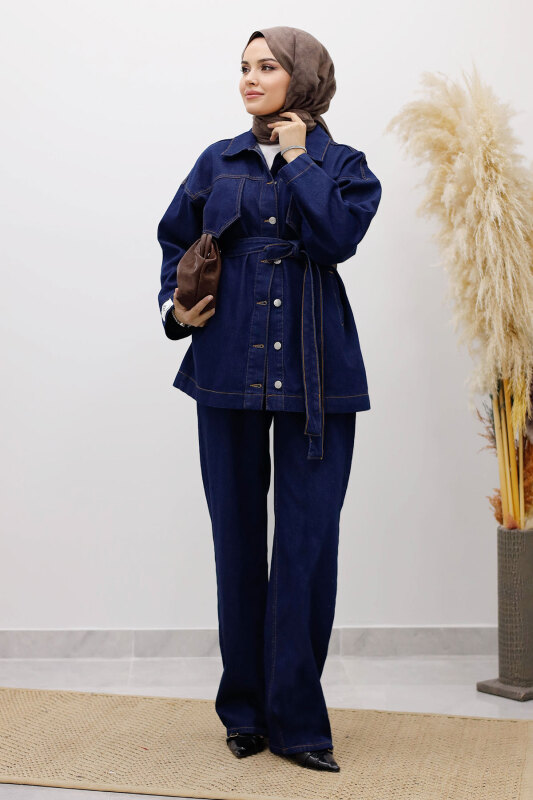 Kemerli Denim Takım TSD250231 Koyu Mavi - 3