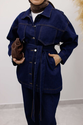 Kemerli Denim Takım TSD250231 Koyu Mavi - 2