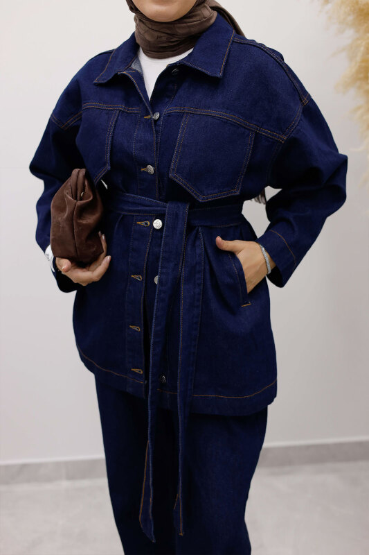 Kemerli Denim Takım TSD250231 Koyu Mavi - 2