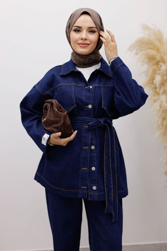 Kemerli Denim Takım TSD250231 Koyu Mavi - 5
