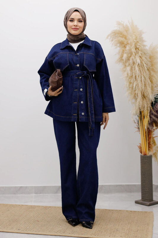 Kemerli Denim Takım TSD250231 Koyu Mavi - 6