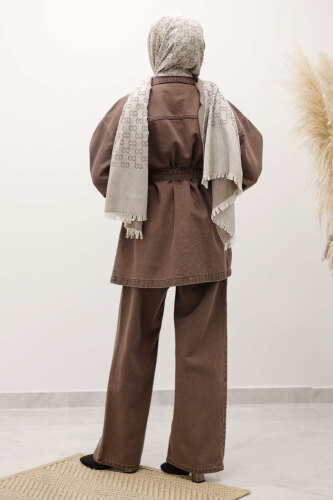 Kemerli Denim Takım TSD250231 Sütlü Kahve - 6