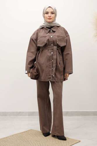 Kemerli Denim Takım TSD250231 Sütlü Kahve - 1