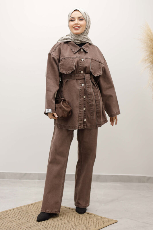 Kemerli Denim Takım TSD250231 Sütlü Kahve - 3