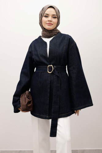 Kemerli Kot Ceket TSD250251 Koyu Mavi - 1