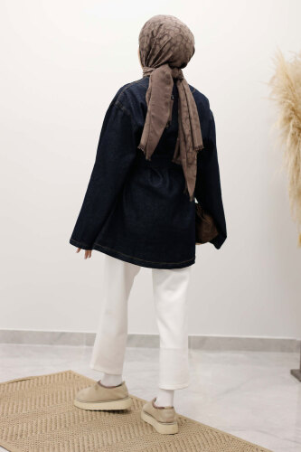 Kemerli Kot Ceket TSD250251 Koyu Mavi - 6