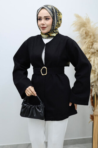 Kemerli Kot Ceket TSD250251 Siyah - 1