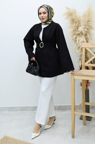 Kemerli Kot Ceket TSD250251 Siyah - 2