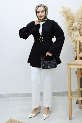 Kemerli Kot Ceket TSD250251 Siyah - 3