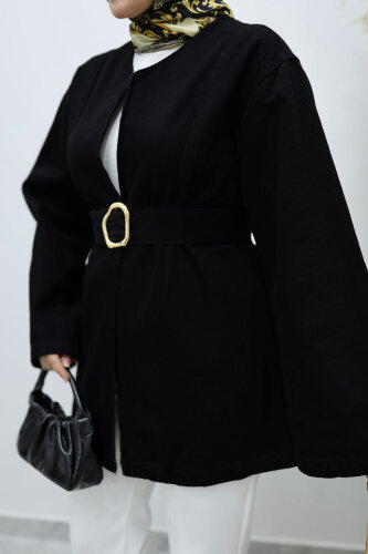 Kemerli Kot Ceket TSD250251 Siyah - 4