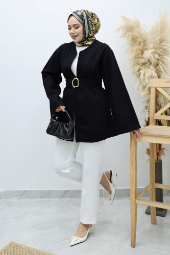 Kemerli Kot Ceket TSD250251 Siyah - 5