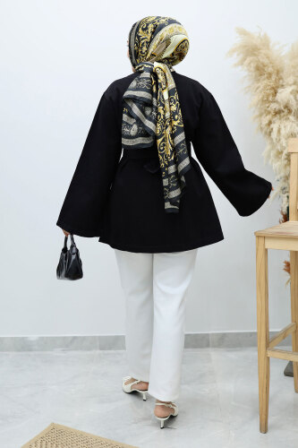 Kemerli Kot Ceket TSD250251 Siyah - 6