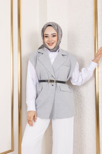 Vatkalı Kemerli Yelek TSD250151 Gri - 2