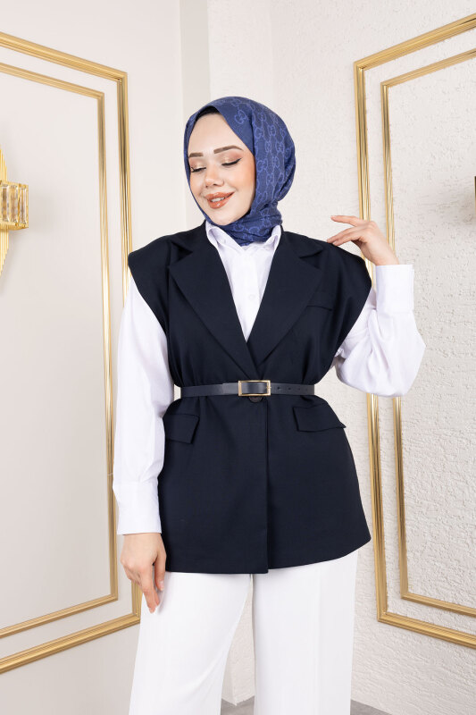 Vatkalı Kemerli Yelek TSD250151 Lacivert - 2