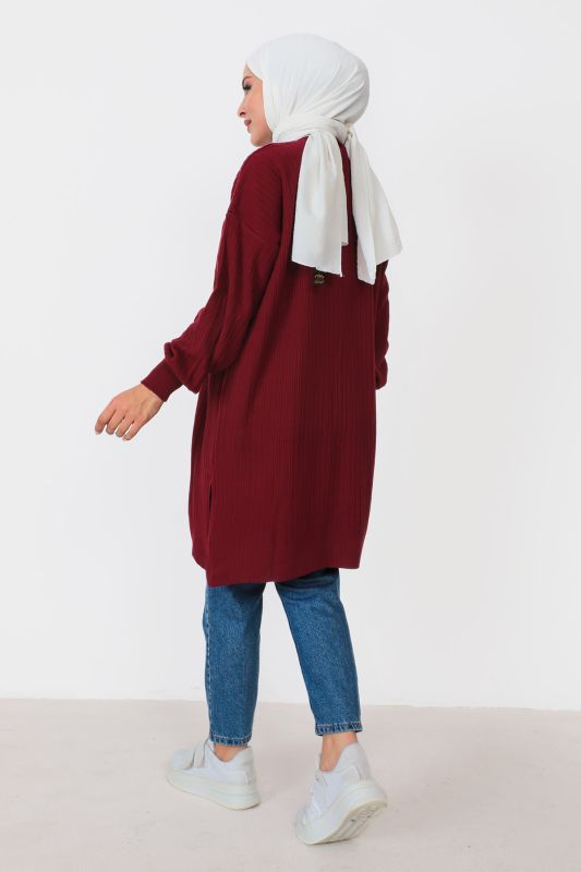 Kendinden Çizgili Triko Tunik TSD230907 Bordo - 5