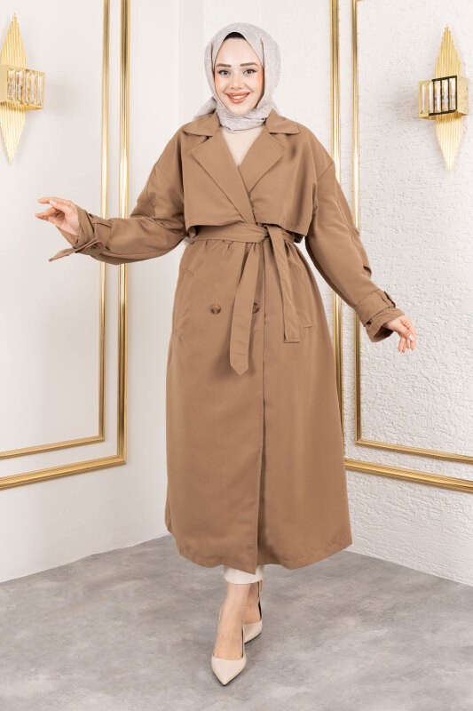 Ekstra Oversize Trençkot TSD250139 Taba - 3