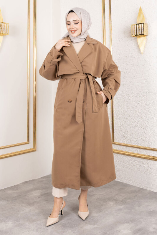 Ekstra Oversize Trençkot TSD250139 Taba - 4