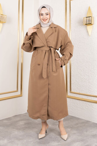 Ekstra Oversize Trençkot TSD250139 Taba - 5