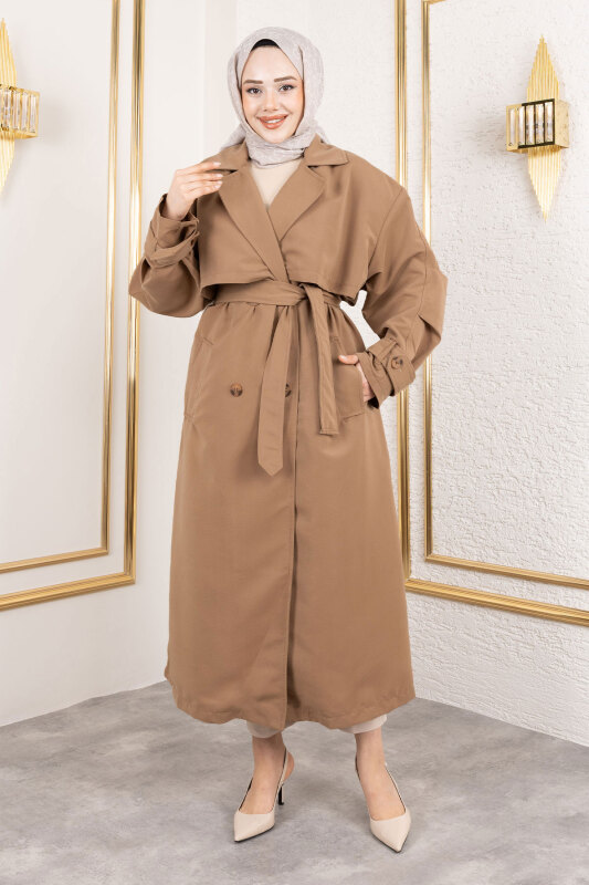 Ekstra Oversize Trençkot TSD250139 Taba - 5