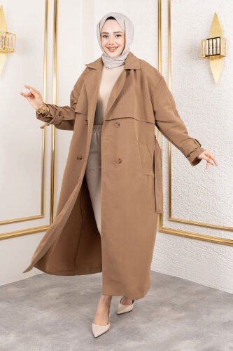 Ekstra Oversize Trençkot TSD250139 Taba - 1
